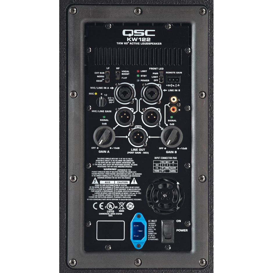 QSC KW122, Aktiv 12" 2-veis høyttaler 1000W kl D-sluttrinn